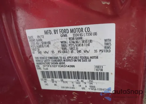 2013 Ford F150 Super Cab z USA, uszkodzony, nr VIN 1FTFX1EF1DKD14386